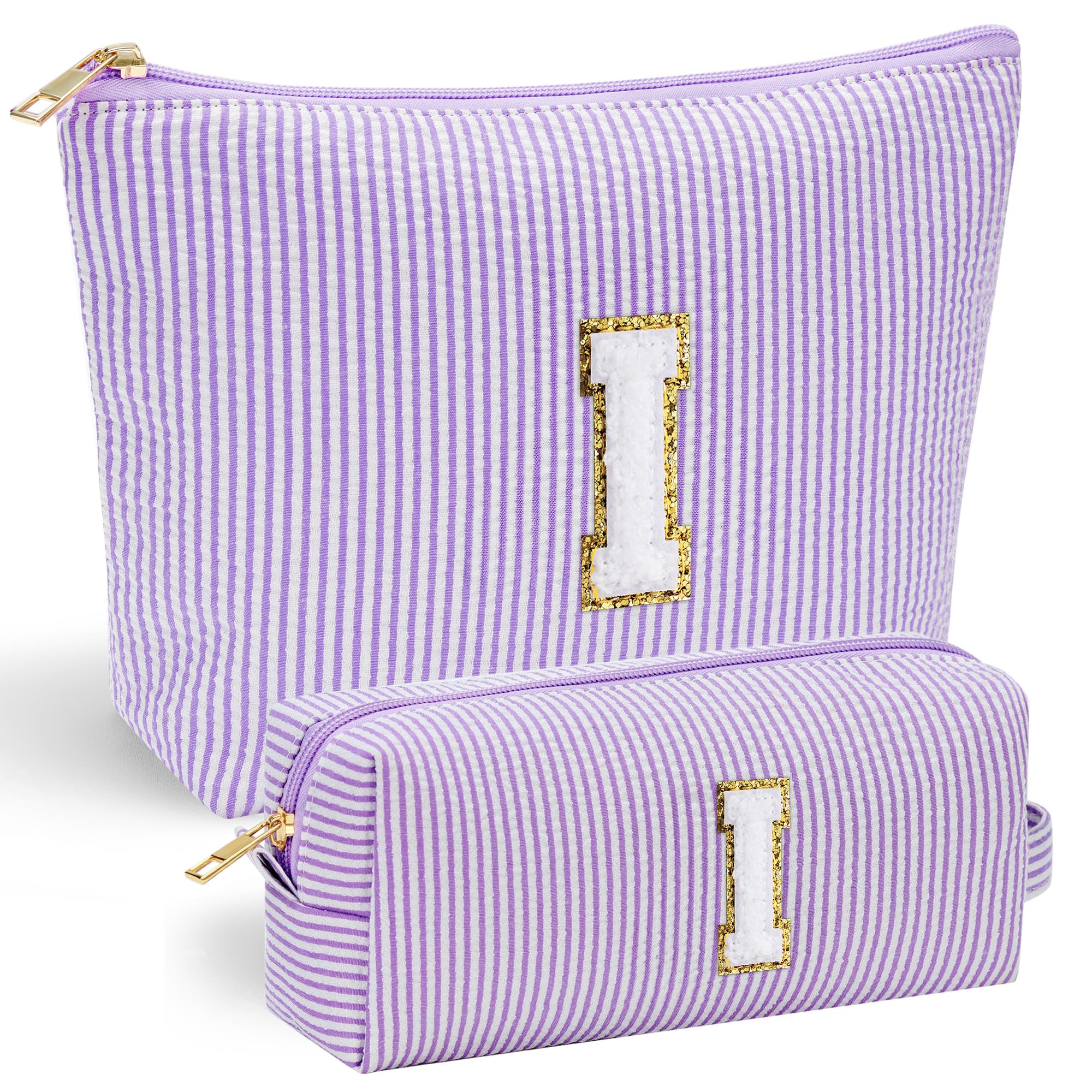 YOOLIFE initial makeup bag front shows chenille letter for durable, stylish personalization.