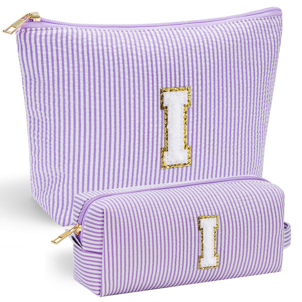 YOOLIFE initial makeup bag front shows chenille letter for durable, stylish personalization.