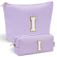 YOOLIFE initial makeup bag front shows chenille letter for durable, stylish personalization.