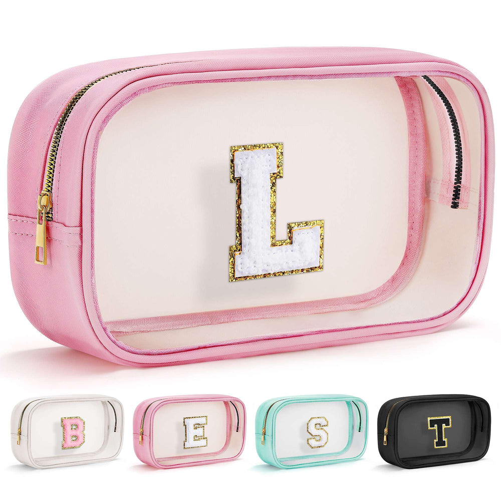YOOLIFE Birthday makeup bag pink front view highlights spacious main compartment for travel-ready cosmetics