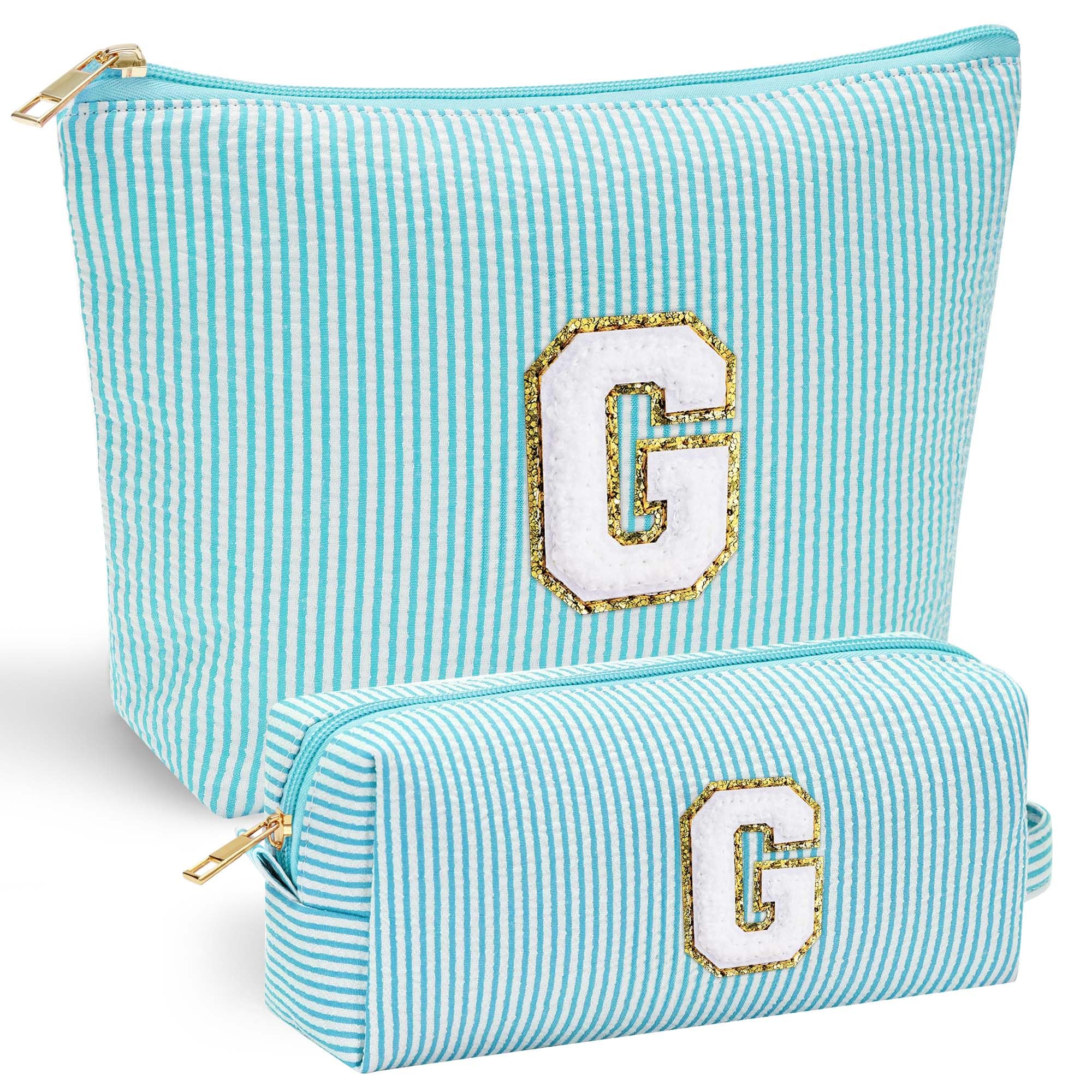 YOOLIFE birthday makeup pouch front with chenille initial letter for personalized gift