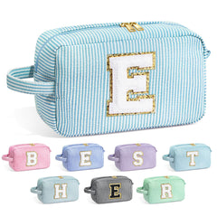 YOOLIFE monogram makeup bag with chenille initial, ideal bridesmaid gift.