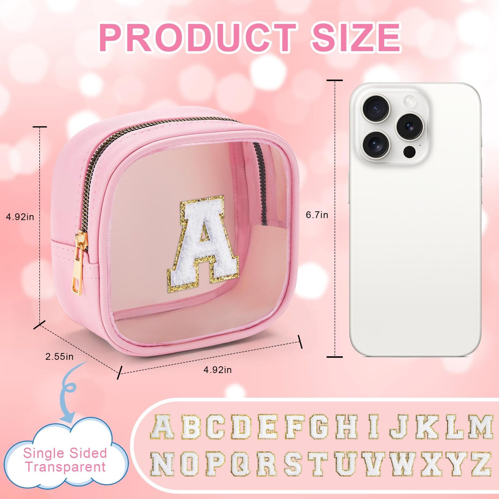 YOOLIFE Clear travel toiletry bag pink, waterproof PU surface protects contents on the go