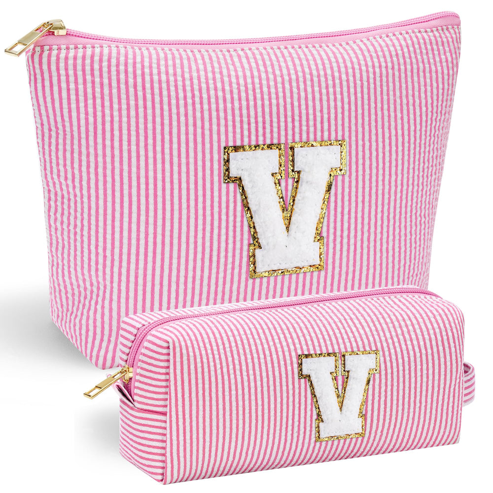 YOOLIFE travel makeup bag pink front view with monogram for personalized gift
