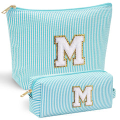 YOOLIFE cute makeup bag with chenille monogram on front for personalized style.