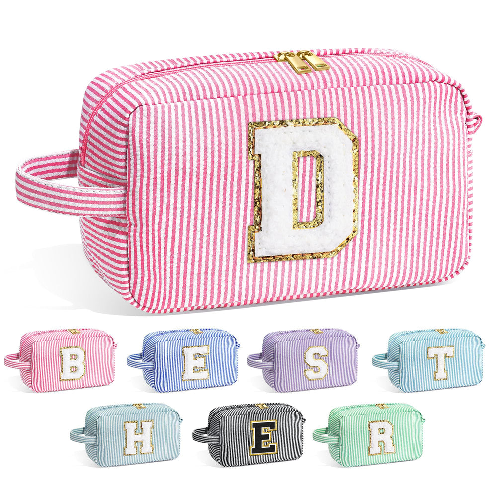 YOOLIFE graduation makeup bag front chenille initial displays personalized style and secure organization.