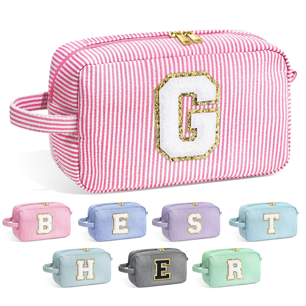 YOOLIFE graduation monogram makeup bag pink front view for travel organization