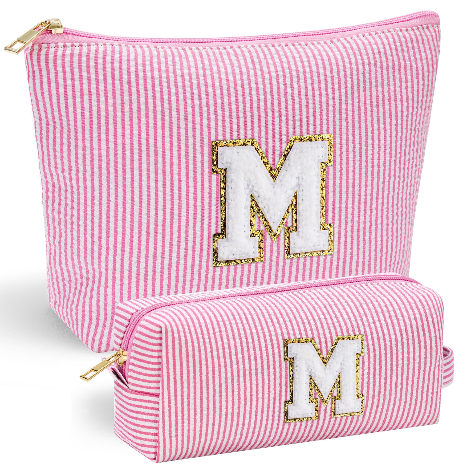 YOOLIFE initial-chenille-makeup-bag-front view showcases personalized gifting with durable stitched letters.