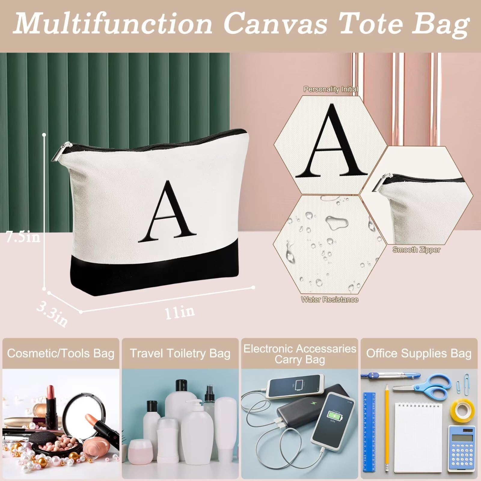 YOOLIFE initial cosmetic bags D embroidery detail matches tote for coordinated gifts