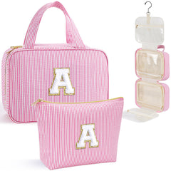 YOOLIFE Initial Hanging Toiletry Bag pink closed, compact travel organizer for teens