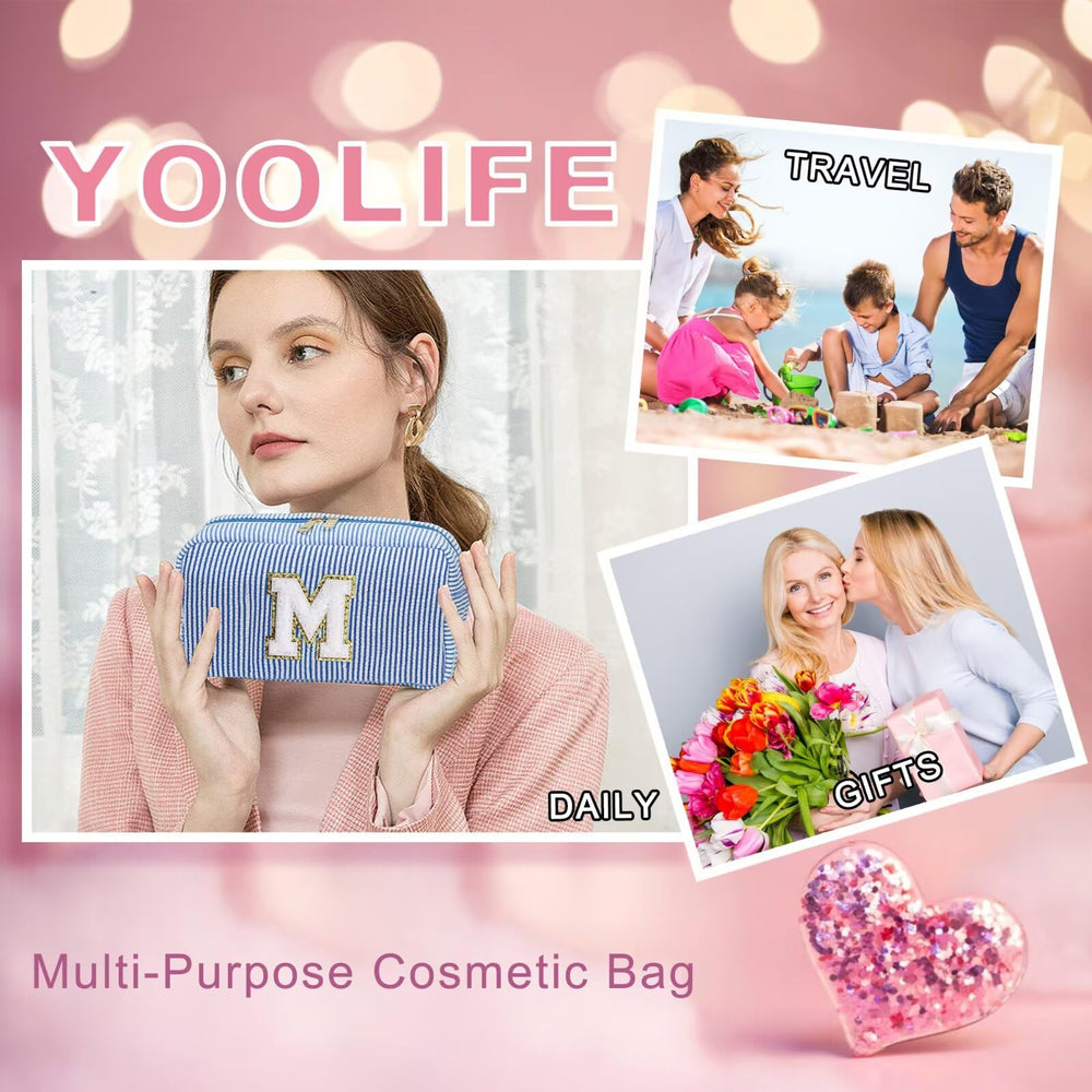 YOOLIFE Initial Makeup Bag blue—durable materials designed for everyday use and travel