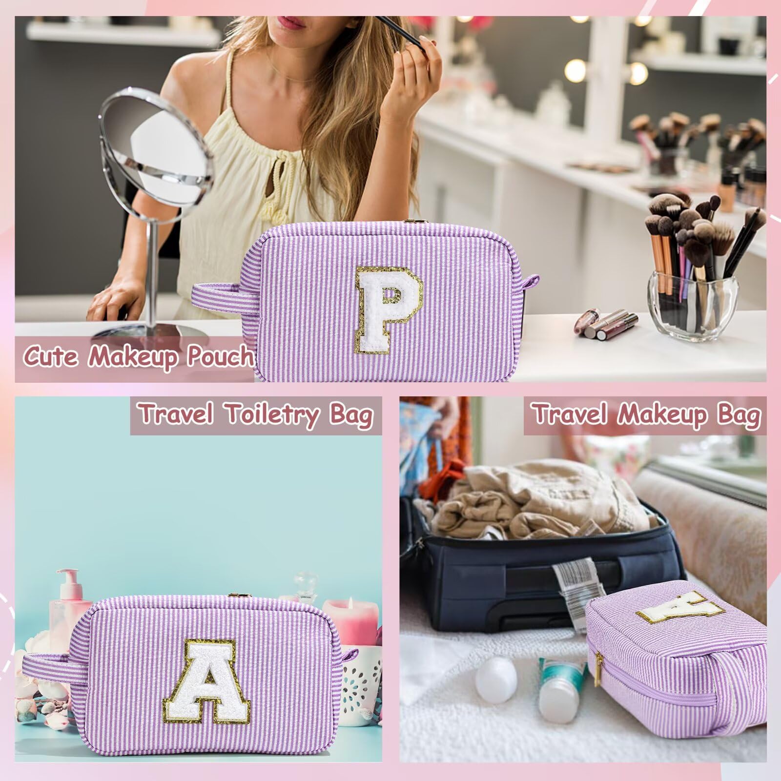 YOOLIFE initial makeup bag chenille letter detail adds a soft, personal touch.