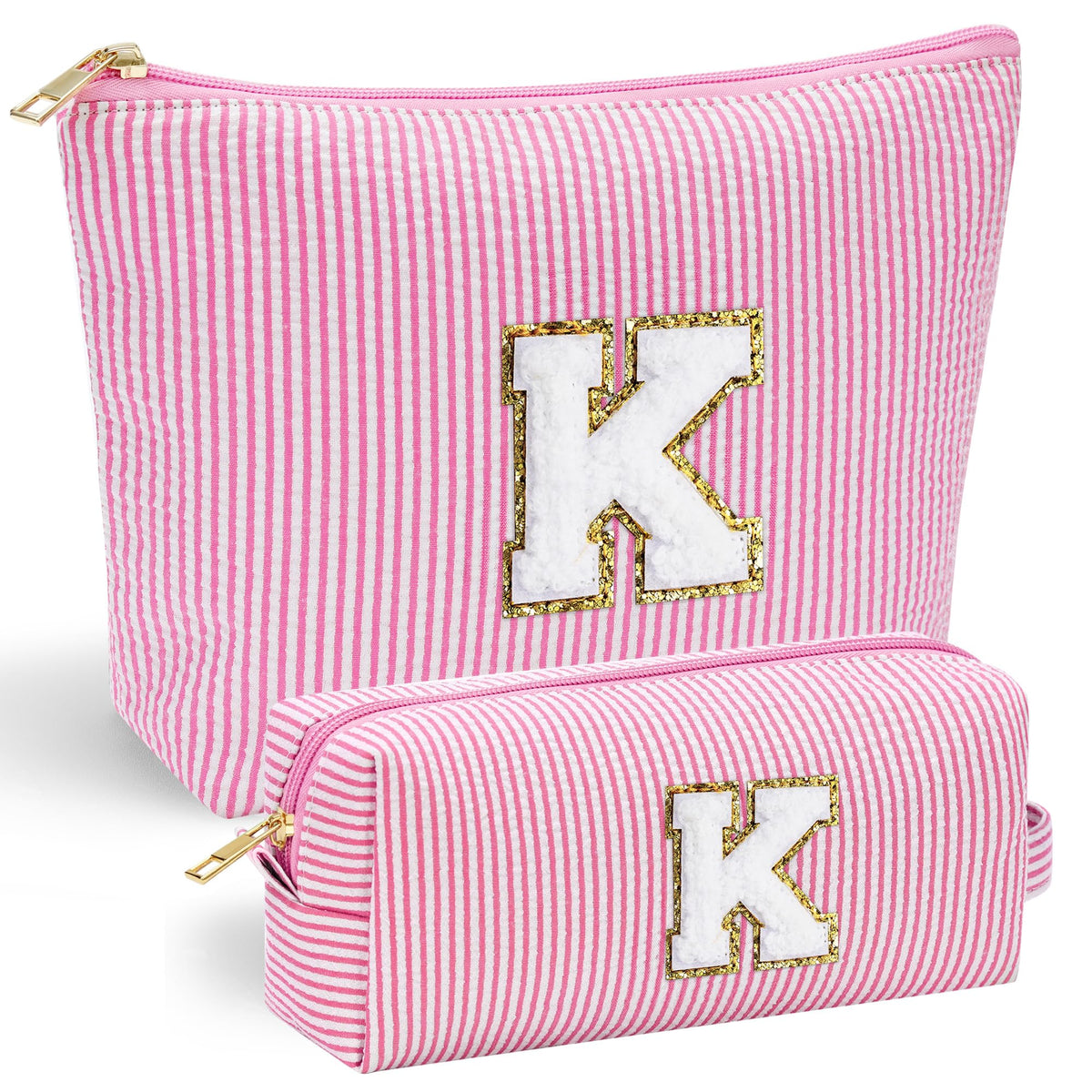 YOOLIFE initial makeup bag with chenille letter detail for personalized gifting.