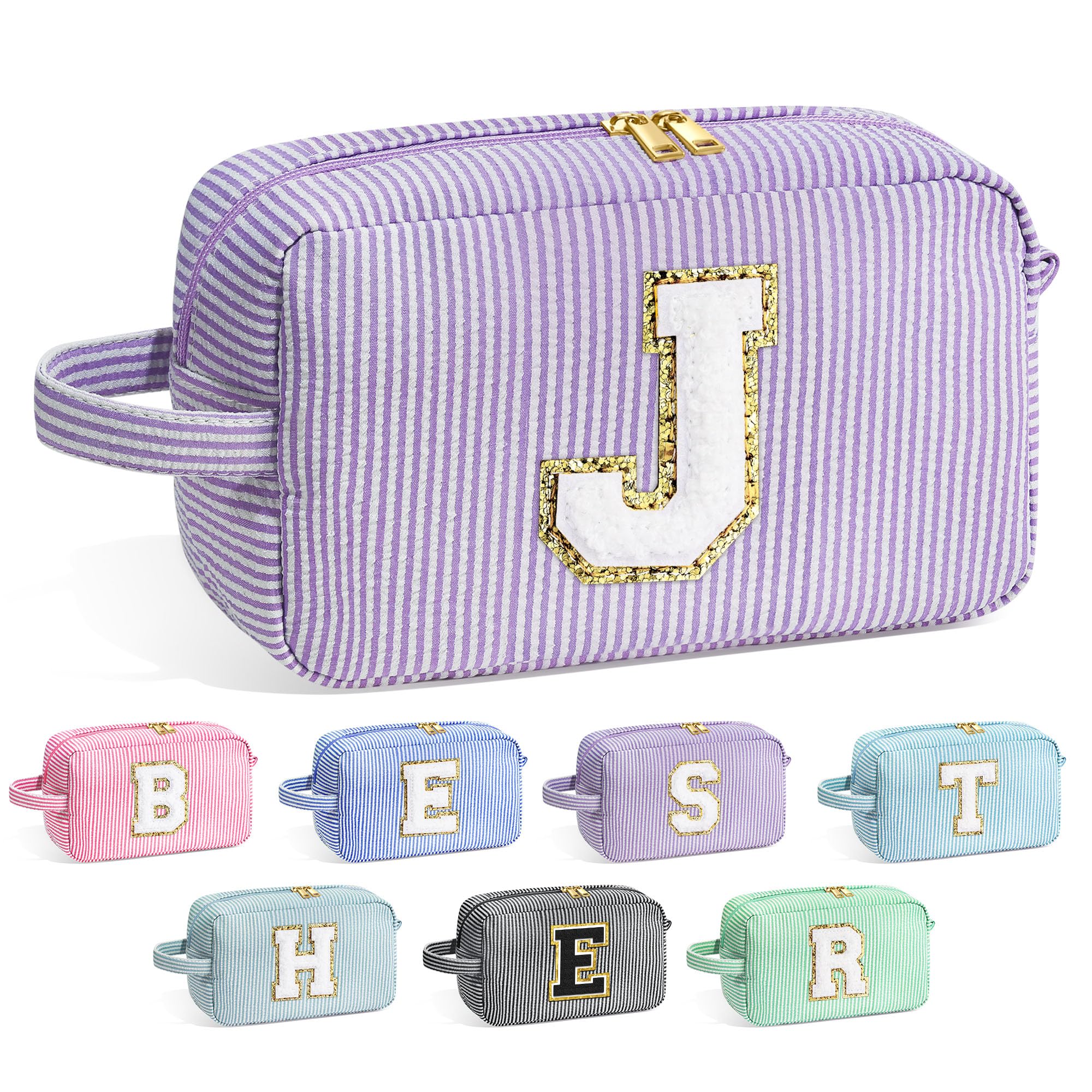 YOOLIFE initial makeup bag with chenille letter, adding personalized charm and organized storage.