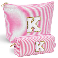YOOLIFE initial makeup bag with chenille letter detail for personalized gifting.