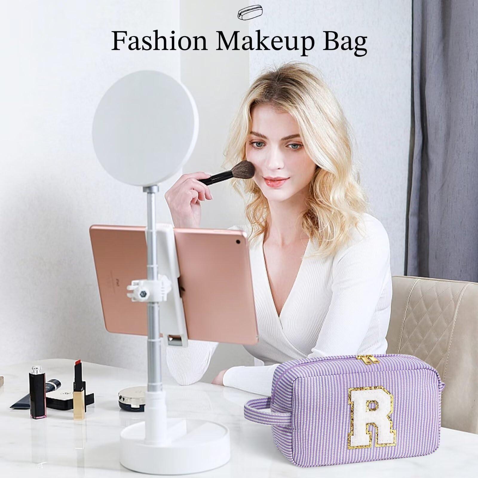 YOOLIFE initial makeup bag durable material close-up demonstrates sturdy stitching.