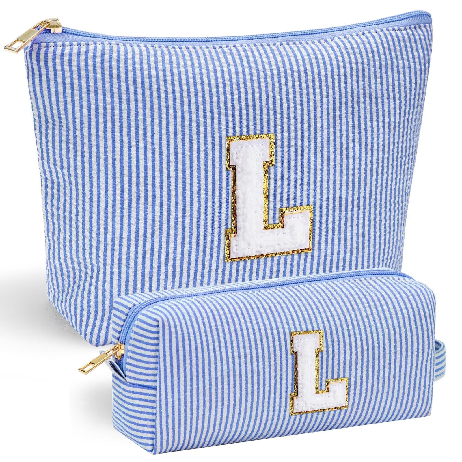 YOOLIFE Initial Makeup Bag front chenille letter for personalized teens