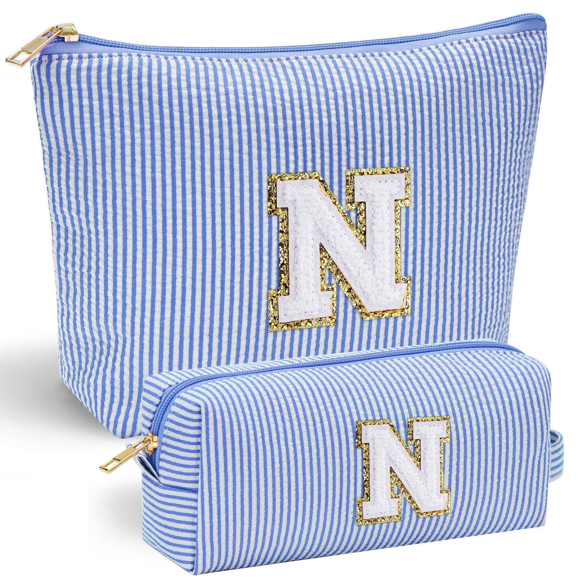 YOOLIFE initial makeup bag with chenille front letter design for personalized gifts