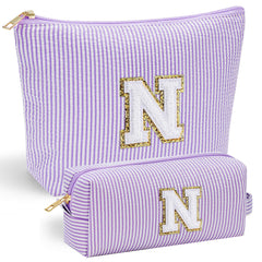 YOOLIFE initial makeup bag front chenille letter design that's durable and stylish