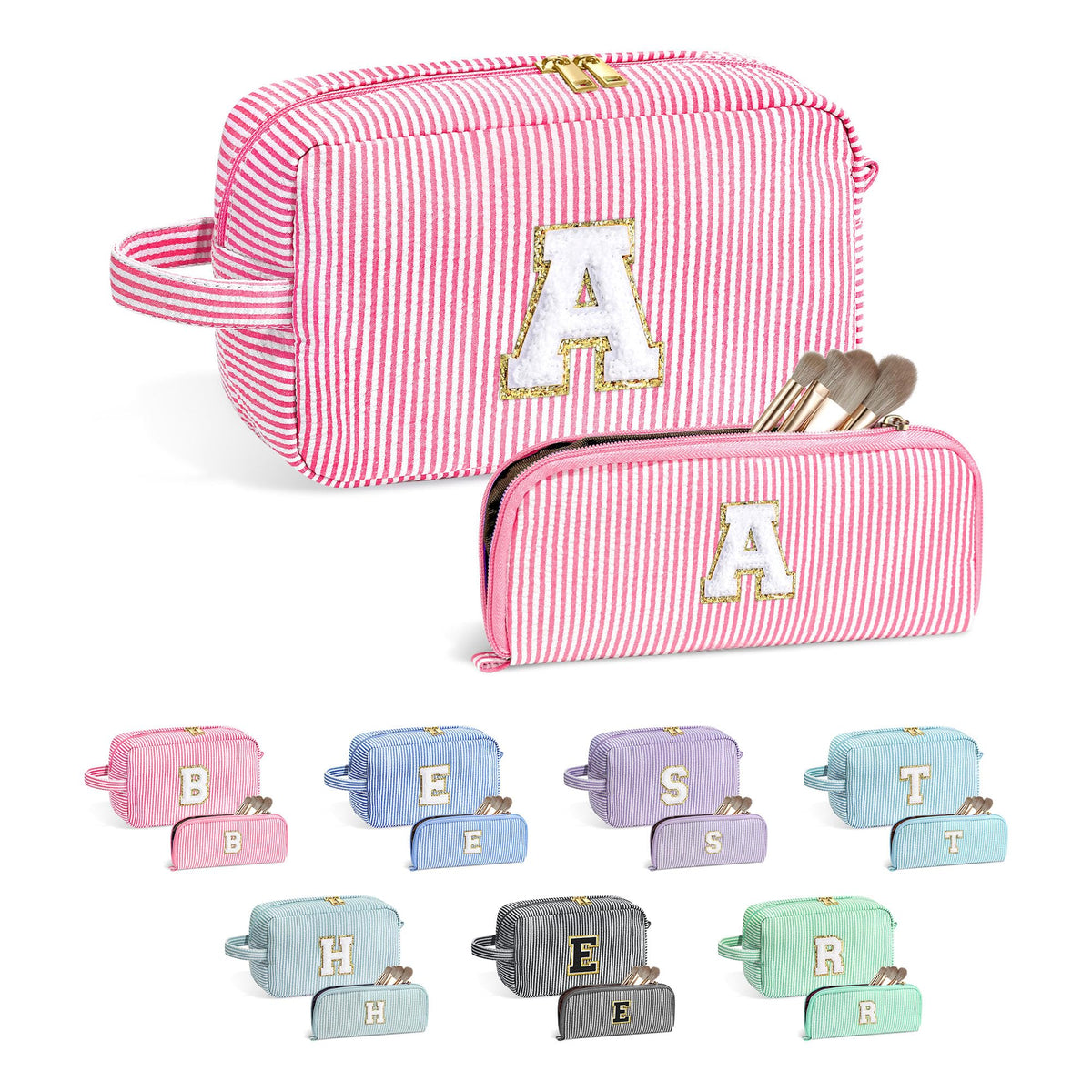 YOOLIFE initial makeup bag front Chenille letter for personalized daily style