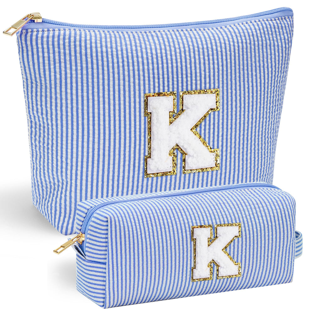 YOOLIFE initial makeup bag front chenille letter detail for personalized gifting.