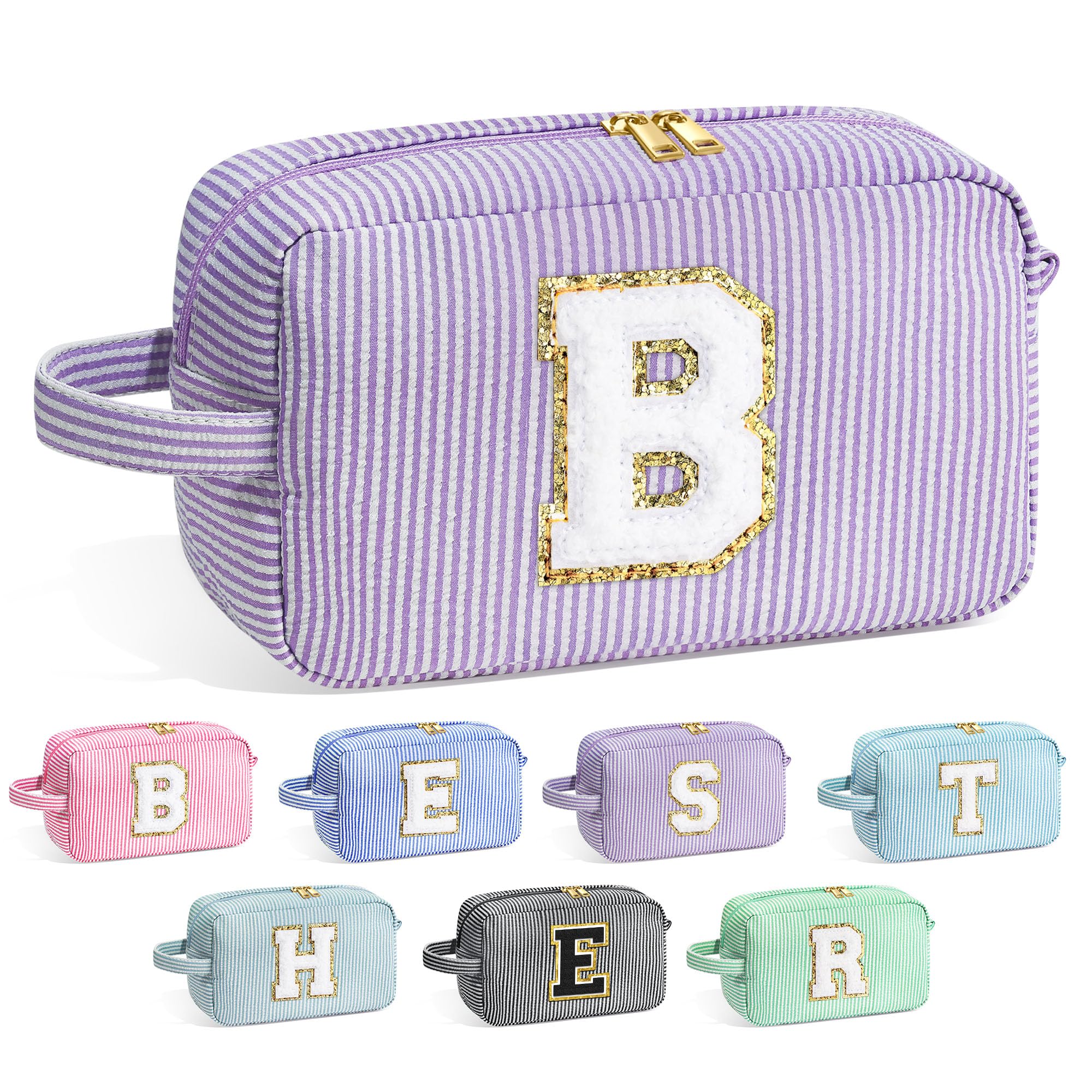 YOOLIFE initial makeup bag front view with stitched letter, stylish daily organizer