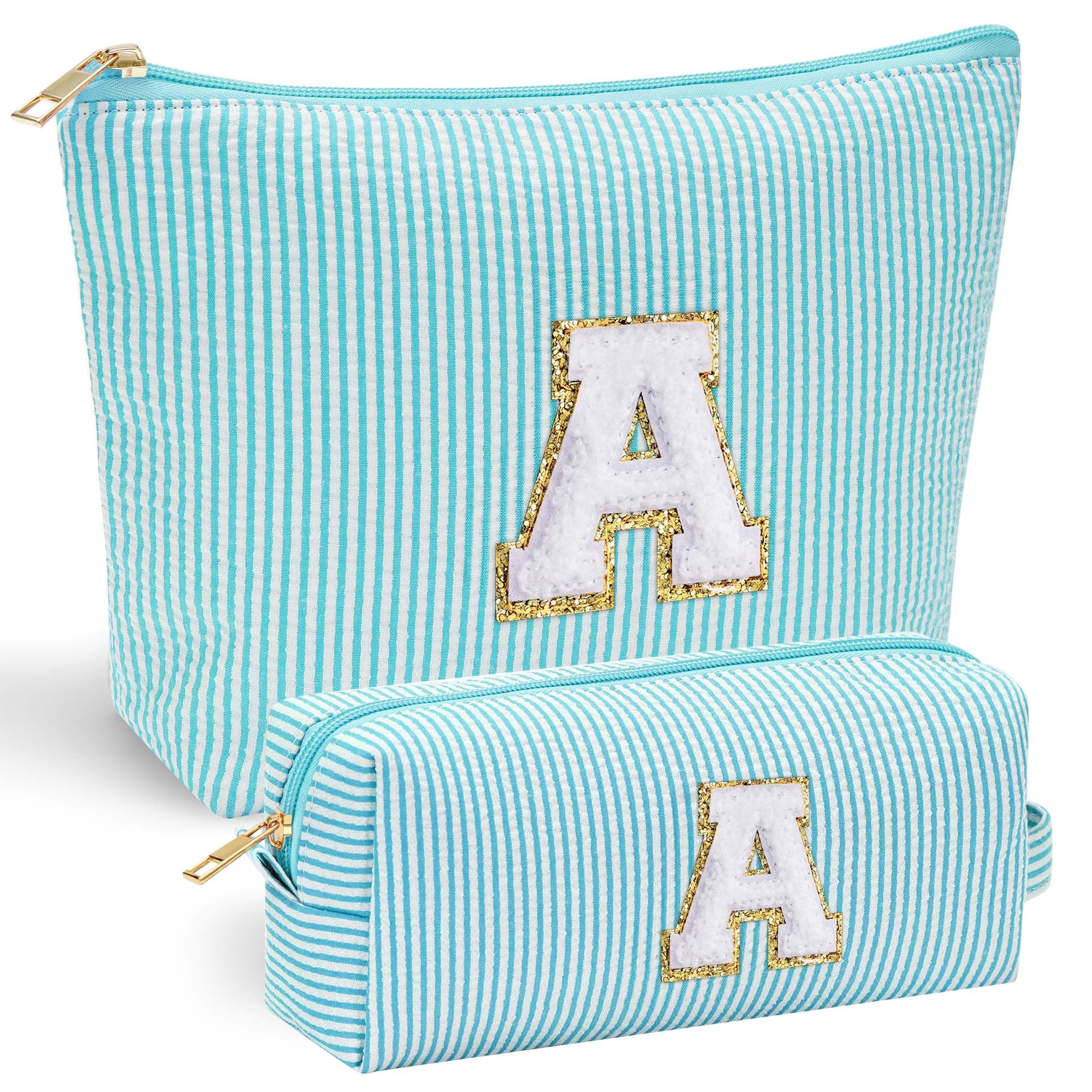 YOOLIFE initial makeup bag front view with durable chenille letter for daily carry