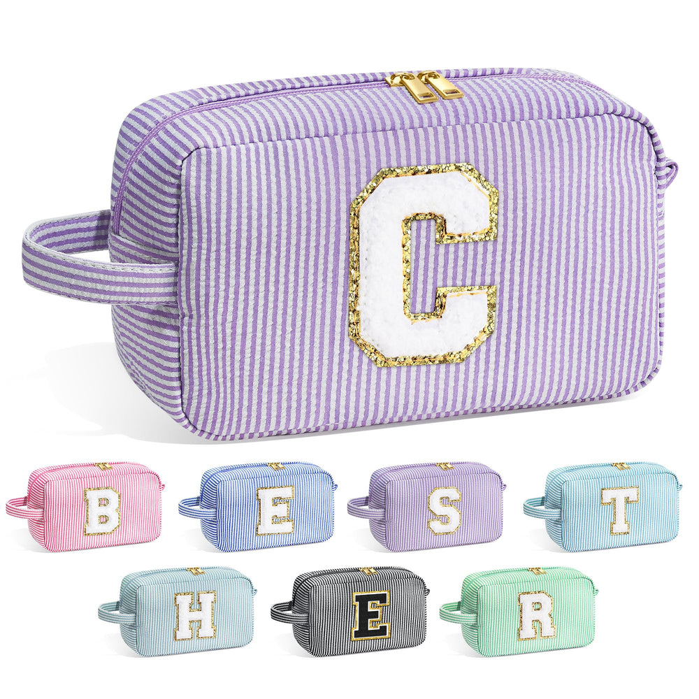 YOOLIFE initial makeup bag front view highlights organized storage for cosmetics on the go.