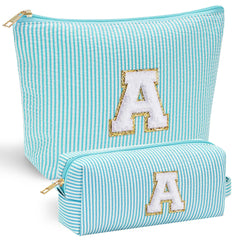 YOOLIFE initial makeup bag front view with durable chenille letter for daily carry