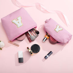 YOOLIFE pink color makeup bag with customizable initials for a stylish gift.