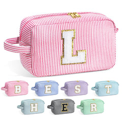 YOOLIFE initial makeup bag pink front view keeps cosmetics organized on the go