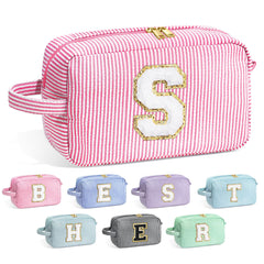 YOOLIFE initial makeup bag pink front view highlights organized storage for on-the-go use