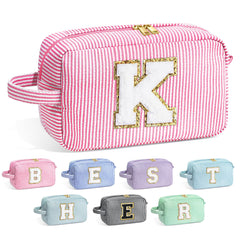 YOOLIFE initial makeup bag pink K front view for easy makeup organization