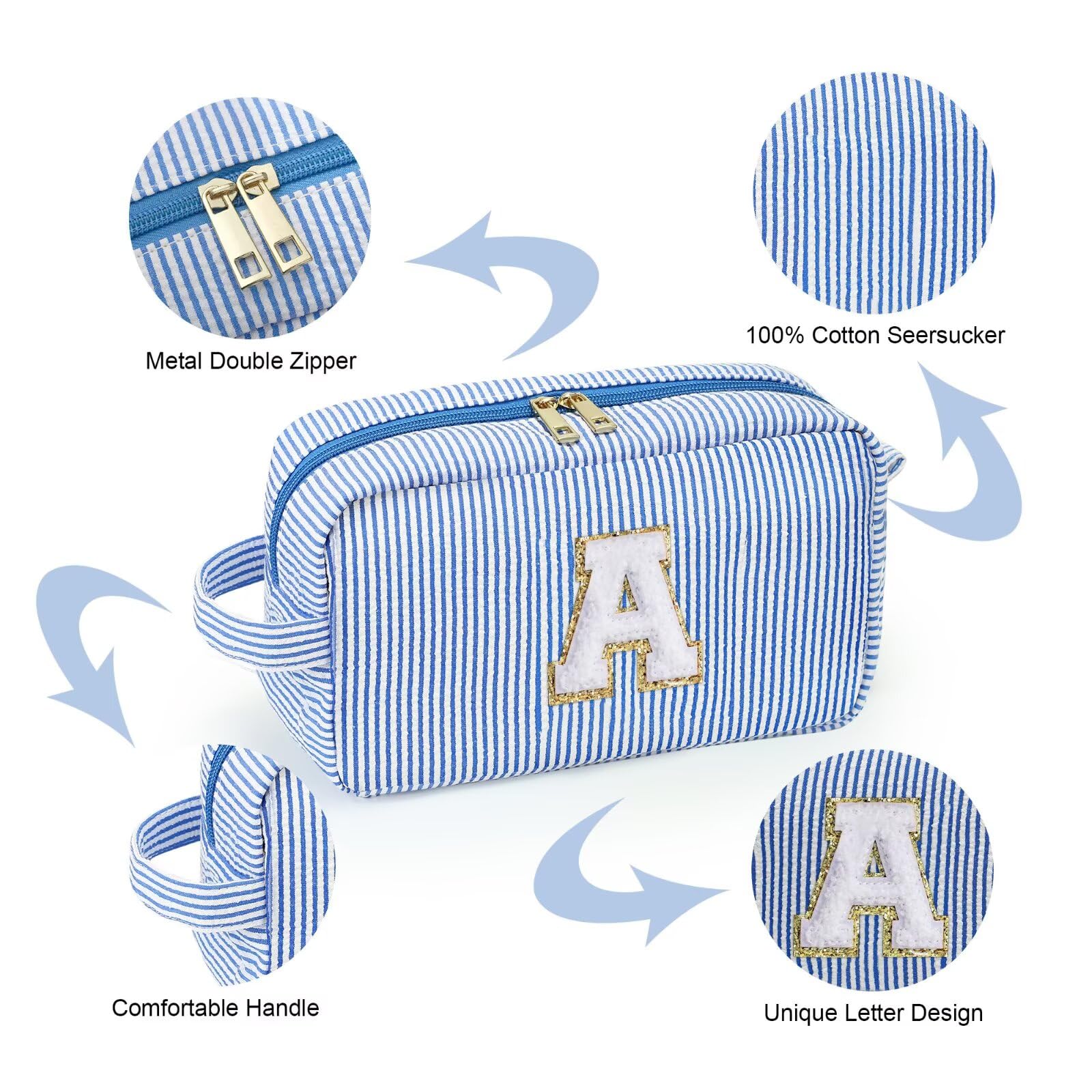 YOOLIFE Initial Makeup Bag size dimensions indicating a compact yet roomy pouch
