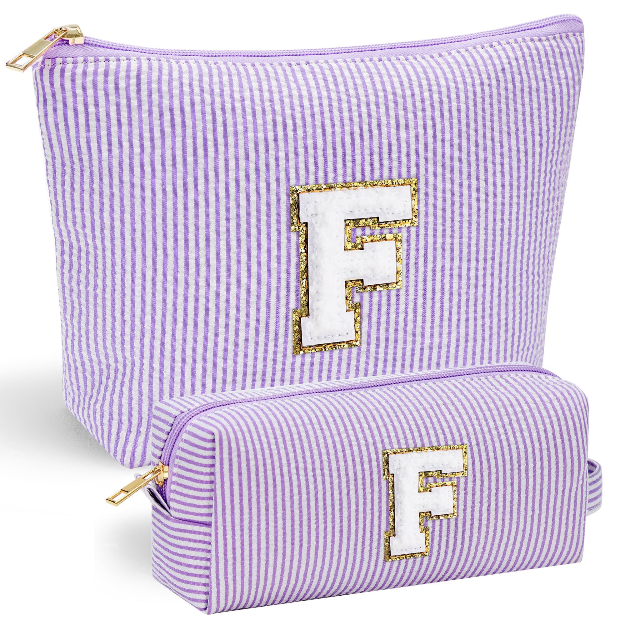 YOOLIFE initial makeup pouch front view with chenille letter for personalization.