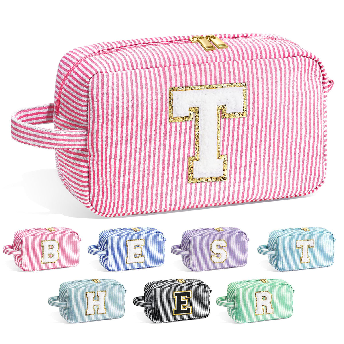 YOOLIFE initial pink makeup bag with personalized touch for organized travel