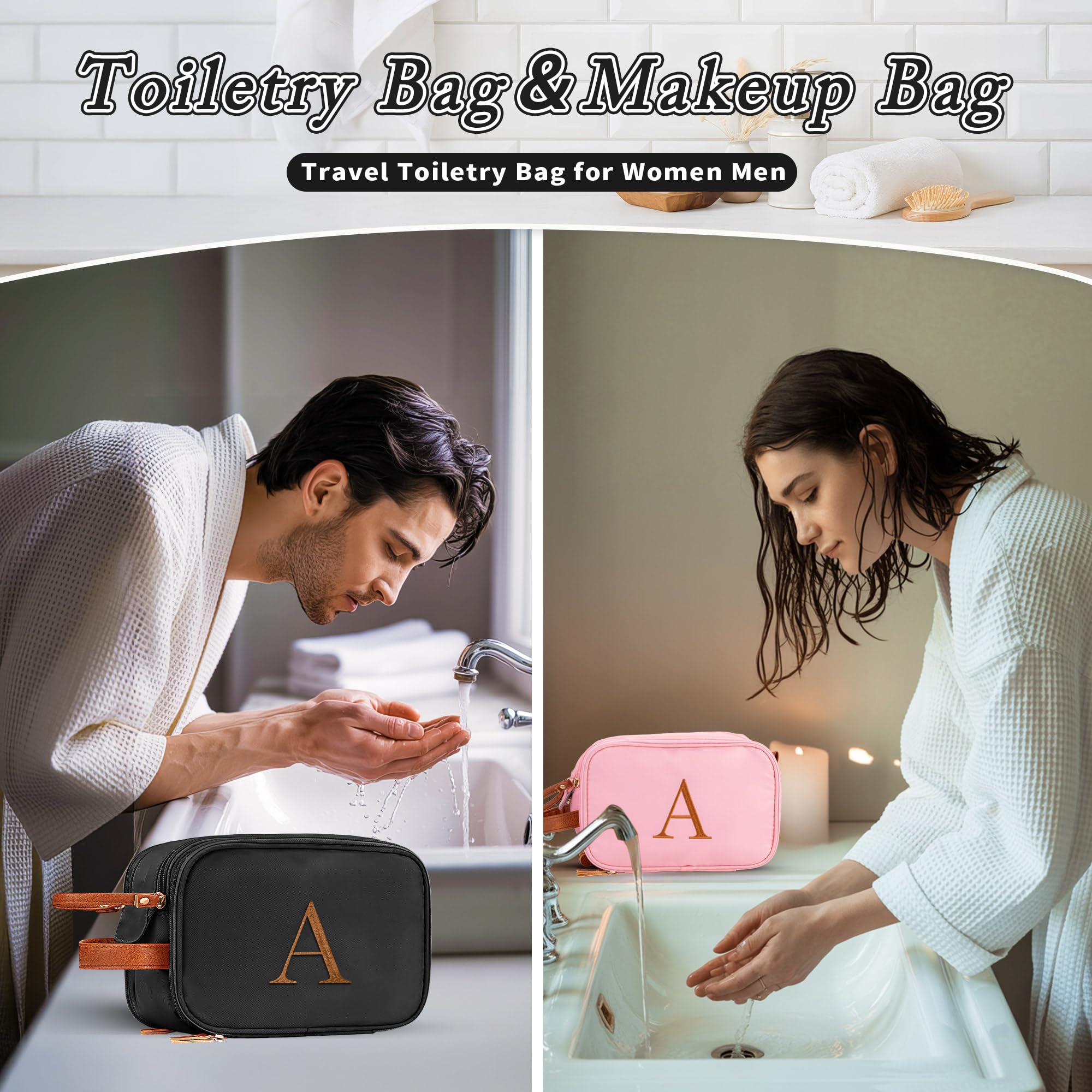 YOOLIFE initial toiletry bag open main compartment for easy access to essentials.