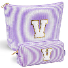 YOOLIFE makeup bag front with chenille initial for personalized style and easy identification
