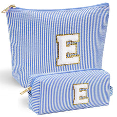 YOOLIFE makeup bag front view with chenille initial stitching for personalized fashion.