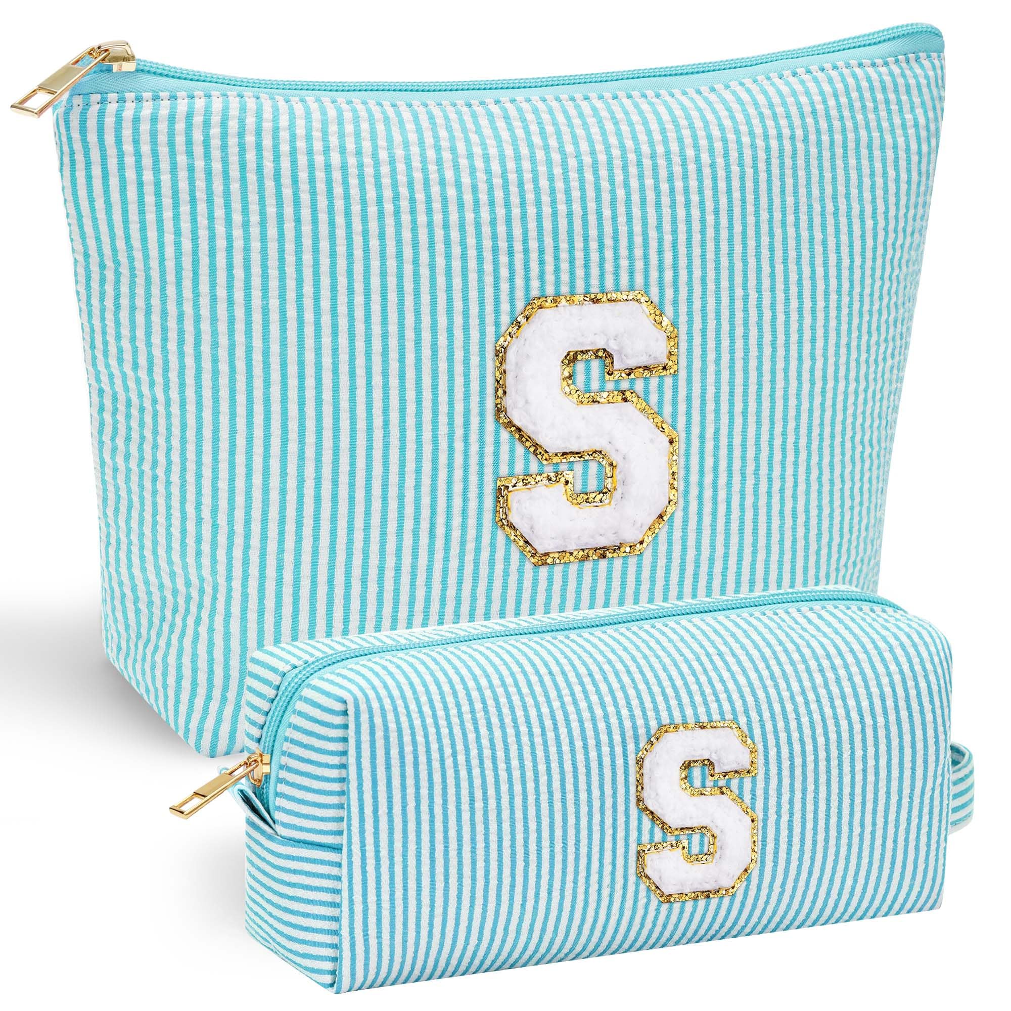 YOOLIFE makeup bag with chenille monogram front for personalized style