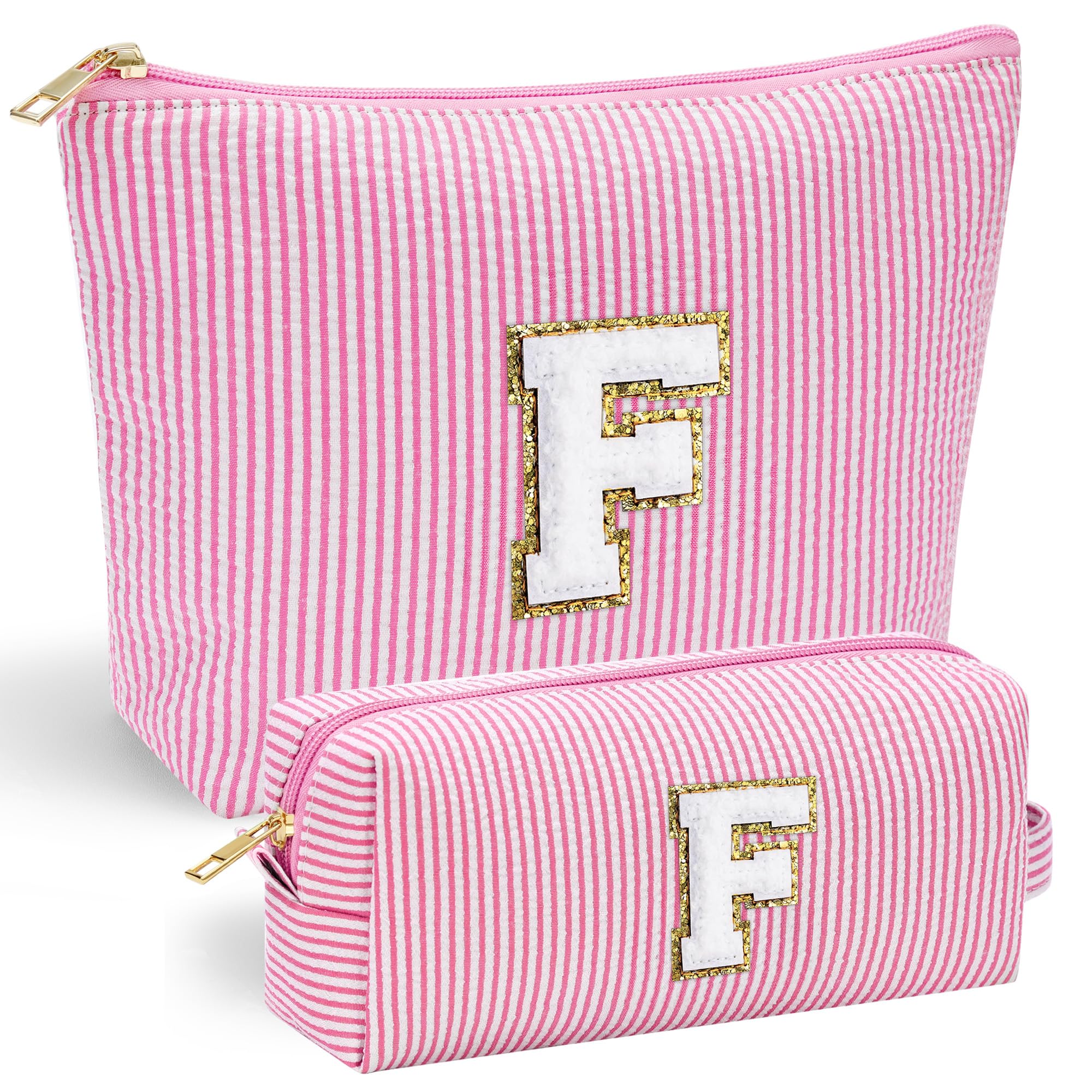 YOOLIFE pink makeup bag front chenille initial for personalized style and gift-worthy charm