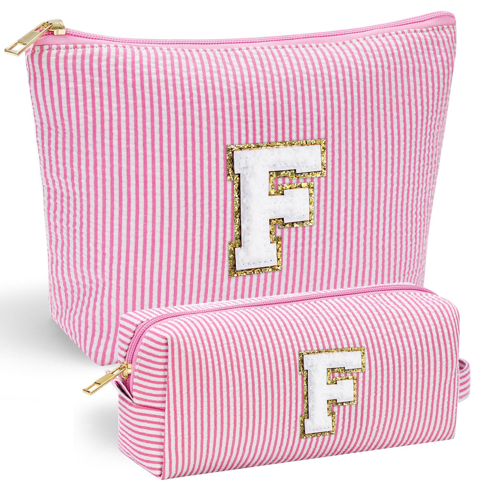 YOOLIFE pink makeup bag front chenille initial for personalized style and gift-worthy charm