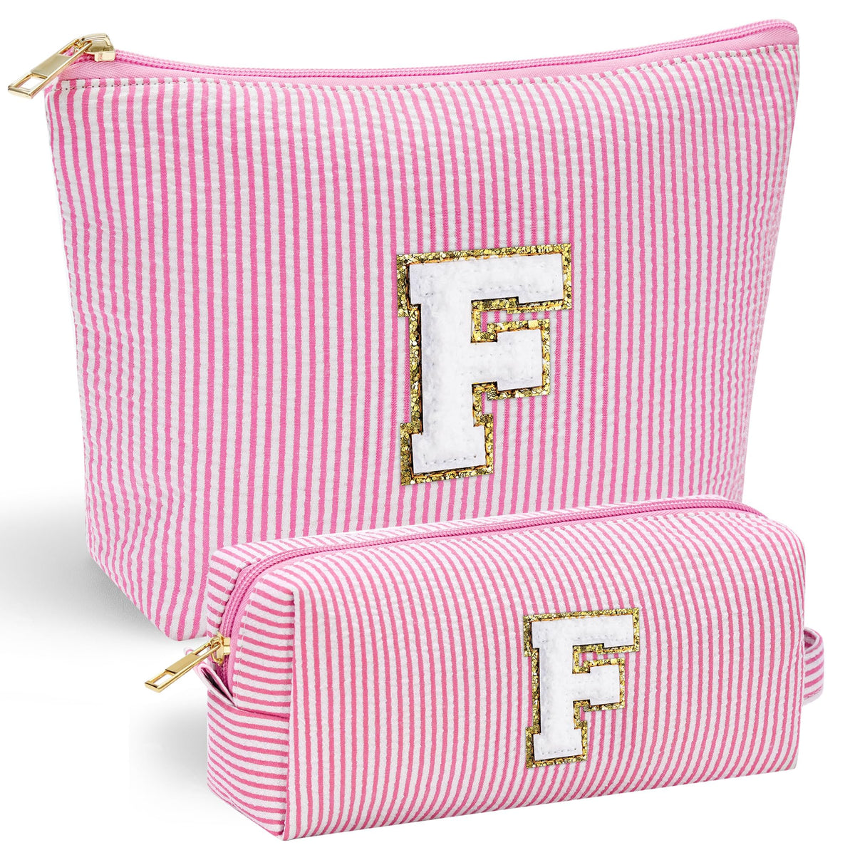 YOOLIFE pink makeup bag front chenille initial for personalized style and gift-worthy charm