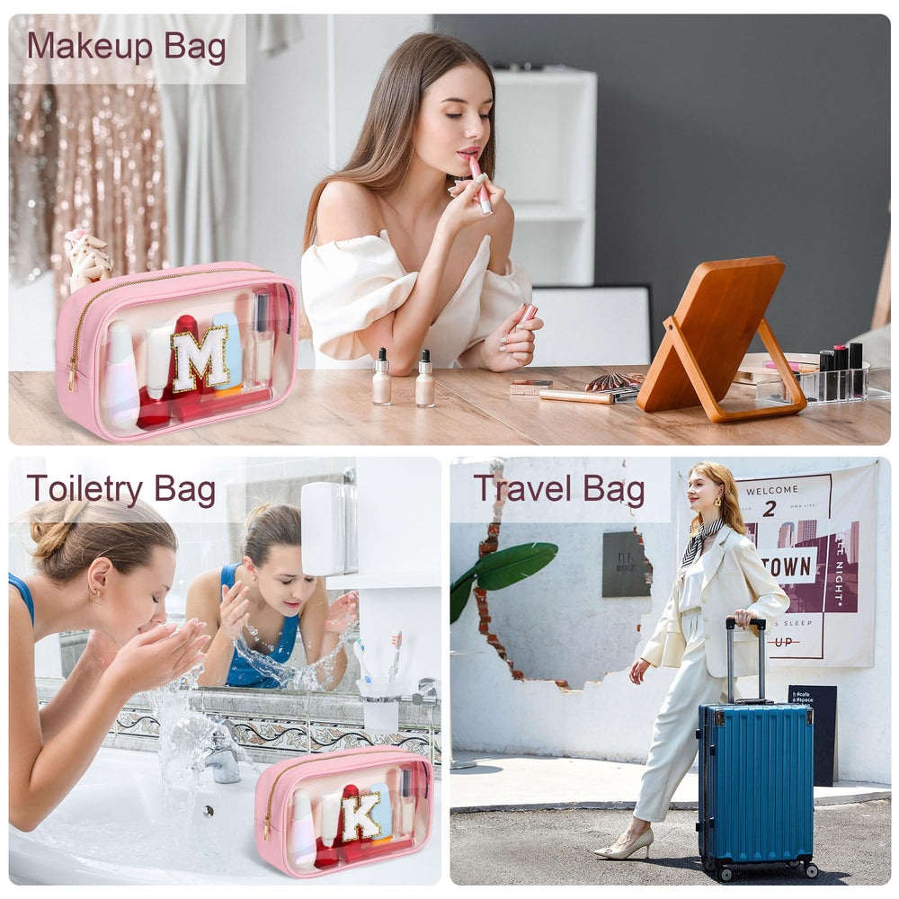 YOOLIFE makeup brushes and shadows neatly stored in clear bag.