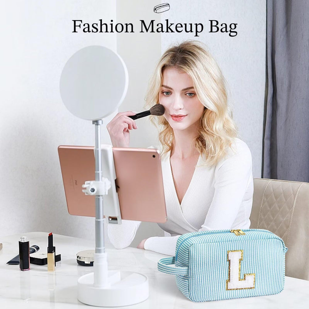 YOOLIFE monogram makeup bag chenille letter detail highlights the durable embroidered initial