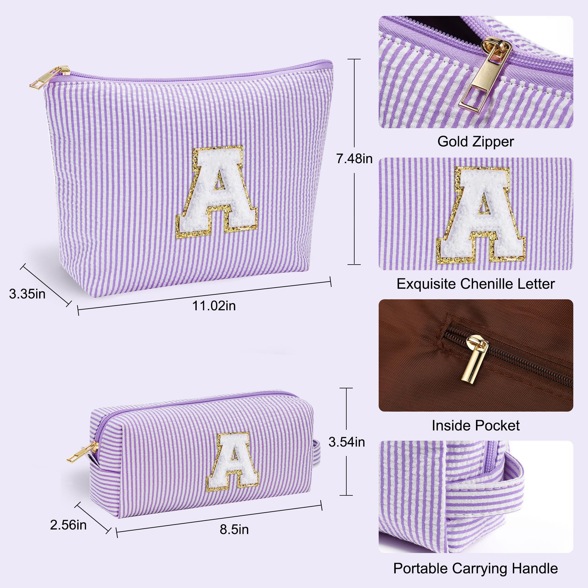 YOOLIFE monogram makeup bag close-up highlights durable stitching on chenille initial.