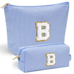 YOOLIFE monogram makeup bag front view shows stitched chenille initial for personalized style.