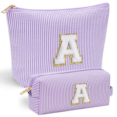 YOOLIFE monogram makeup bag front view shows chenille initial for personalized style.