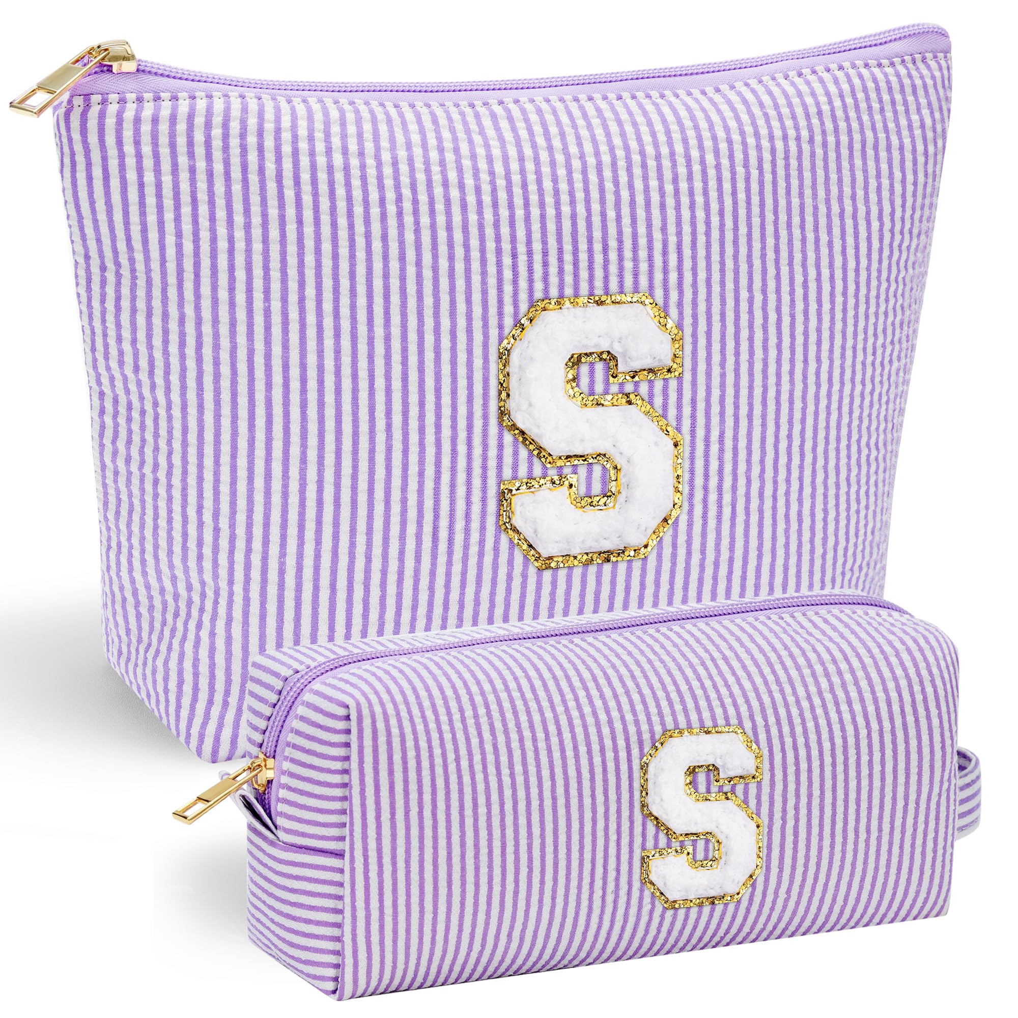 YOOLIFE monogram makeup pouch with chenille letter detail for personalized gifting