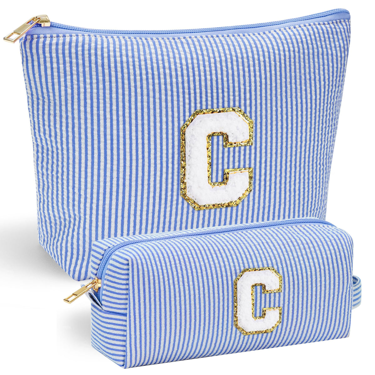 YOOLIFE personalized initial blue makeup bag front view for stylish daily use